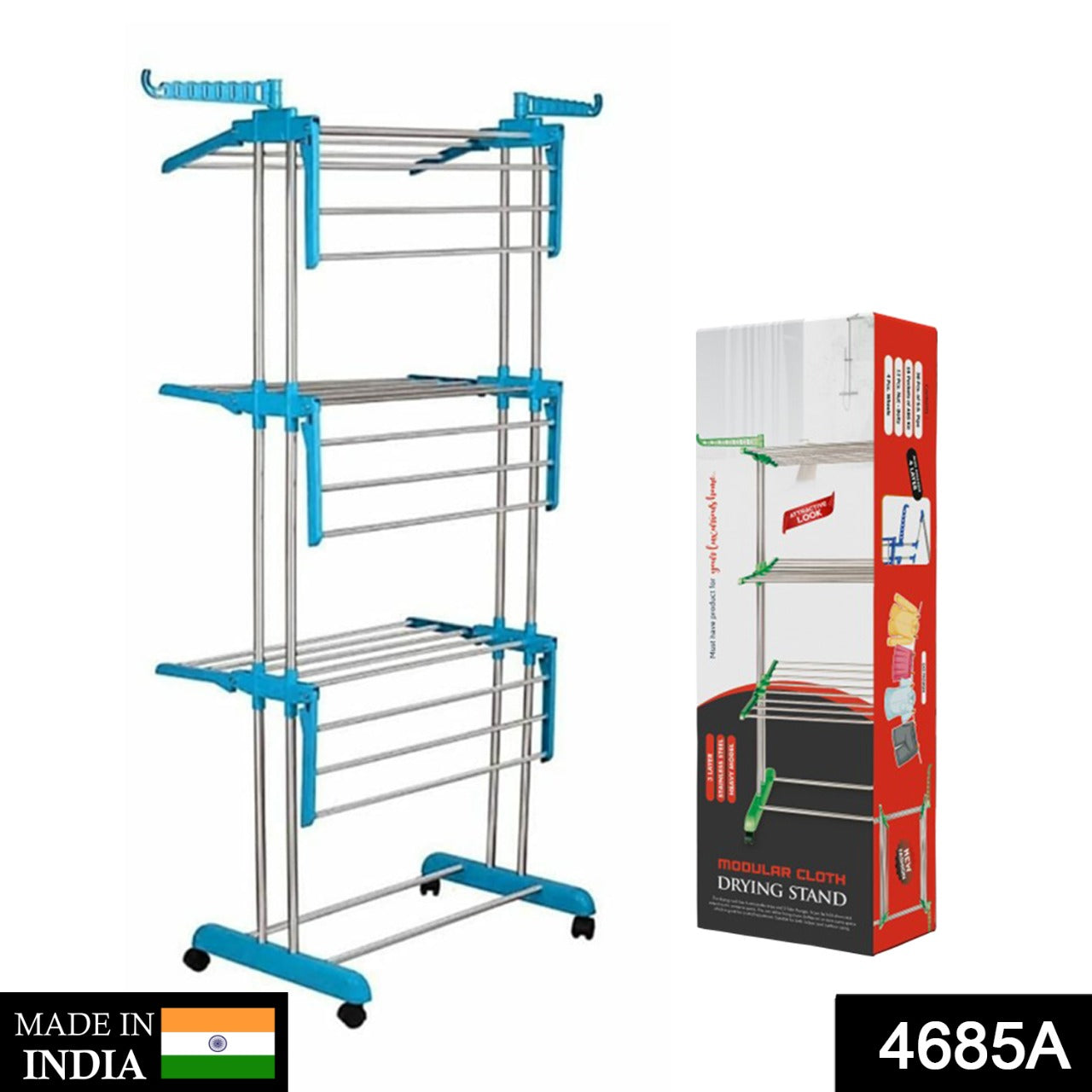 4685A 3 Layer Stainless steel Cloths Rack For Holding And Hanging Wet Cloths And Items In Various Types Of Places. DeoDap 4685A 3 Layer Stainless steel Cloths Rack For Holding And Hanging Wet Cloths And Items In Various Types Of Places. DeoDap